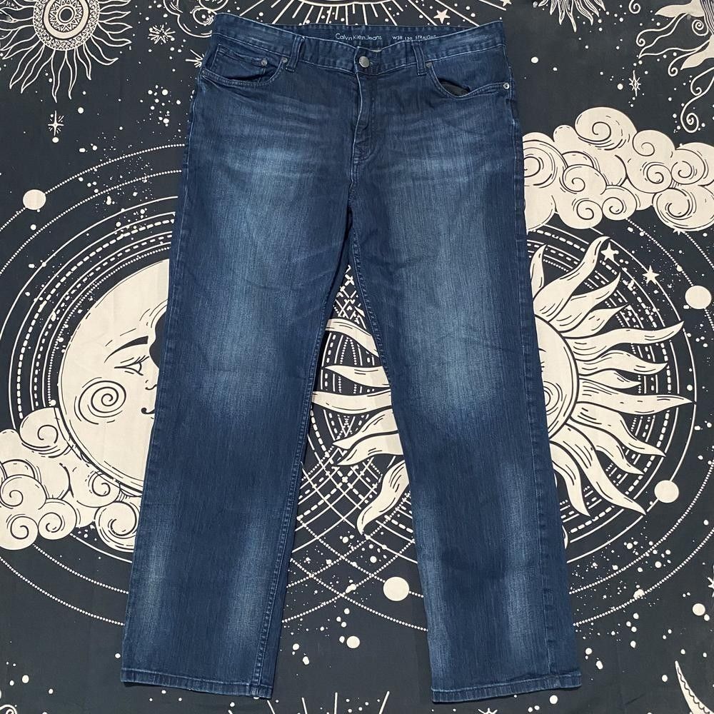 Calvin Klein Straight Jeans Men's 38x30 Blue Cotton Denim Faded Workwear Stretch